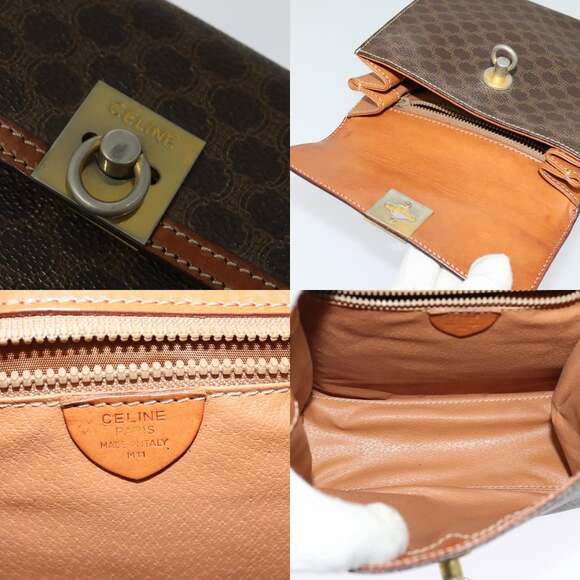 CELINE Macadam Canvas Hand Bag Pvc Leather Brown Gold - Picture 11 of 12